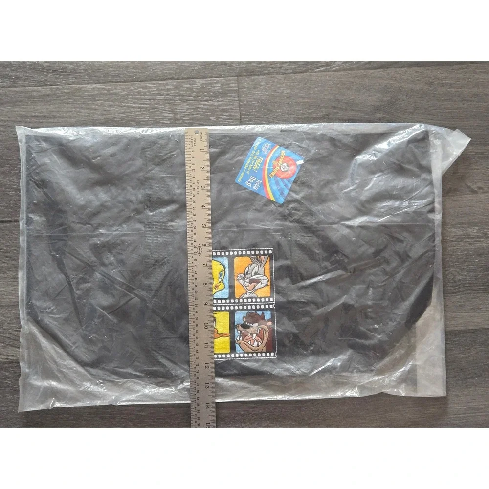 VTG 90s Looney‎ Tunes Tote Bag New Black Embroidered Patch Bugs Taz Tweety